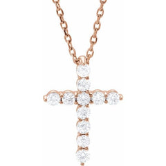 14K Rose Gold 1/4 CTW Lab-Grown Diamond Cross 16-18" Necklace