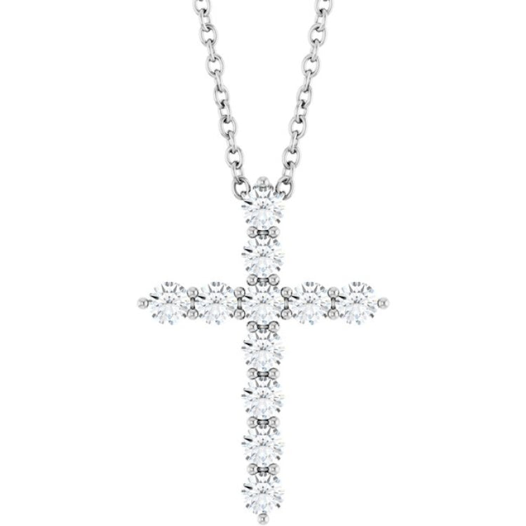 14K White Gold 3/8 CTW Lab-Grown Diamond Cross 16-18" Necklace