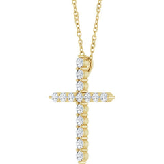 14K Yellow Gold 1/2 CTW Lab-Grown Diamond Cross 16-18" Necklace