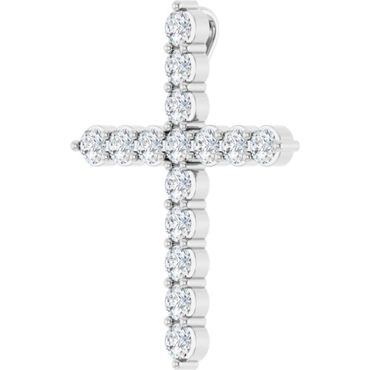 14K White Gold 3/4 CTW Lab-Grown Diamond Cross Pendant