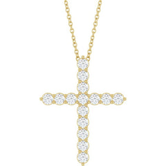 14K Yellow Gold 3/4 CTW Lab-Grown Diamond Cross 16-18" Necklace