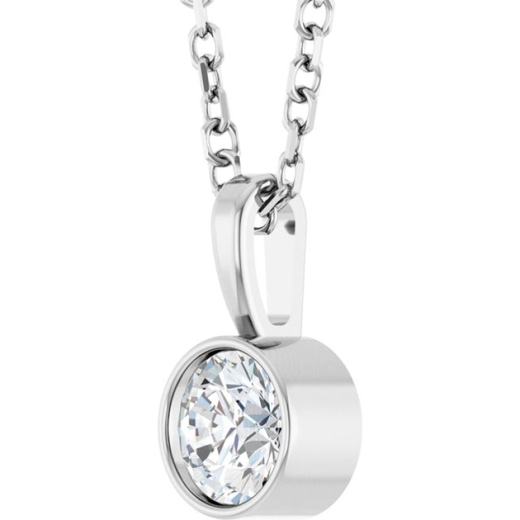 14K White Gold 1/4 CT Lab-Grown Diamond Bezel-Set Solitaire 16-18" Necklace