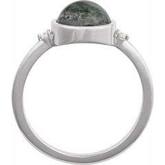 Sterling Silver Natural Moss Agate & .03 CTW Natural Diamond Ring