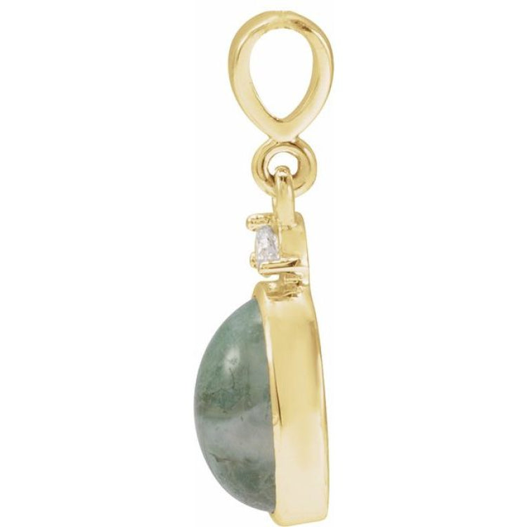 14K Yellow Gold 8x6 mm Natural Moss Agate & .03 CTW Natural Diamond Pendant