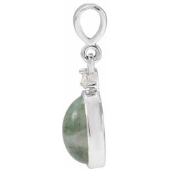 Sterling Silver 8x6 mm Natural Moss Agate & .03 CTW Natural Diamond Pendant