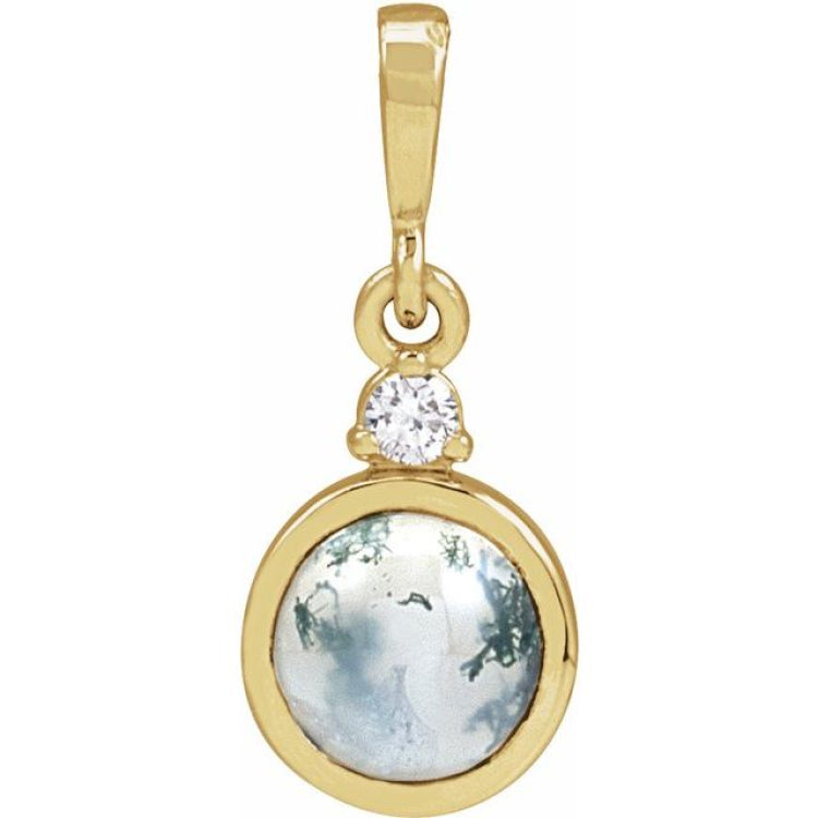 14K Yellow Gold 6 mm Natural Moss Agate & .03 CTW Natural Diamond Pendant