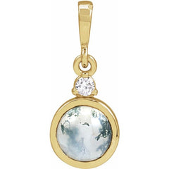 14K Yellow Gold 6 mm Natural Moss Agate & .03 CTW Natural Diamond Pendant