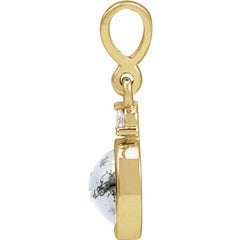 14K Yellow Gold 6 mm Natural Moss Agate & .03 CTW Natural Diamond Pendant