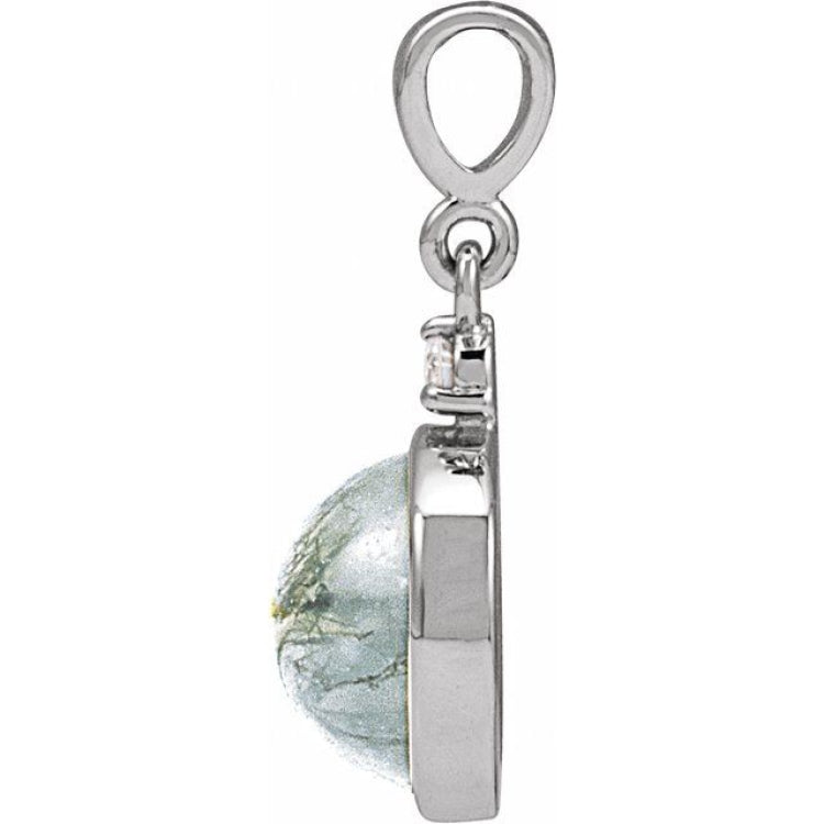 14K White Gold 8 mm Natural Moss Agate & .03 CTW Natural Diamond Pendant