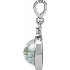 14K White Gold 8 mm Natural Moss Agate & .03 CTW Natural Diamond Pendant