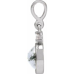 14K White Gold 6 mm Natural Moss Agate & .03 CTW Natural Diamond Pendant