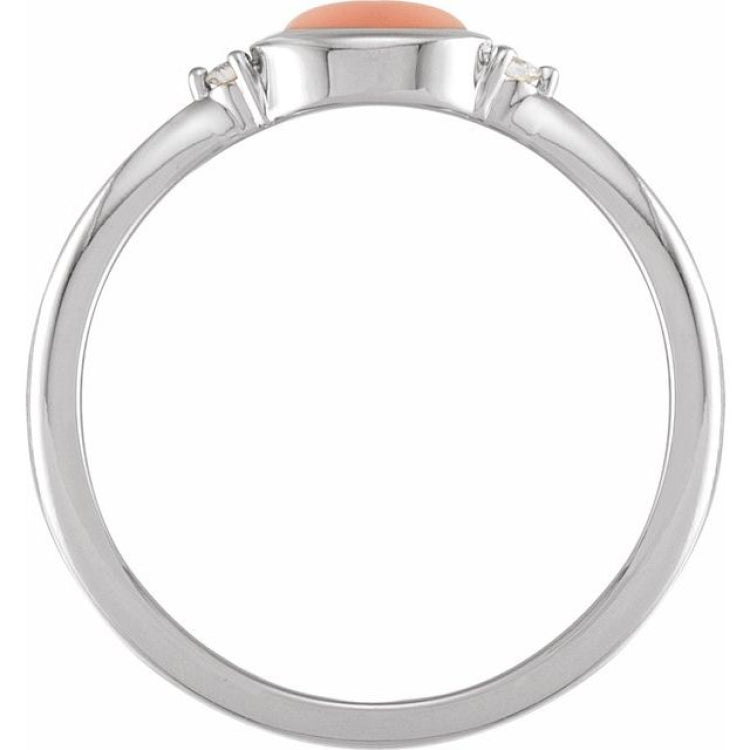 Sterling Silver Natural Pink Coral & .03 CTW Natural Diamond Ring