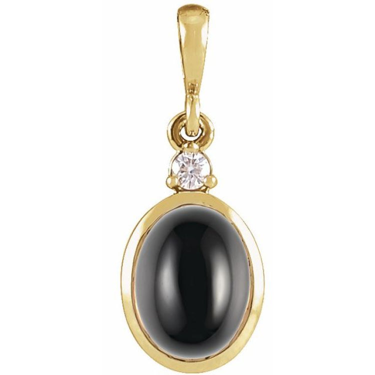 14K Yellow Gold 12x10 mm Natural Black Onyx & .03 CT Natural Diamond Cabochon Pendant