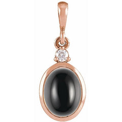 14K Rose Gold 12x10 mm Natural Black Onyx & .03 CT Natural Diamond Cabochon Pendant