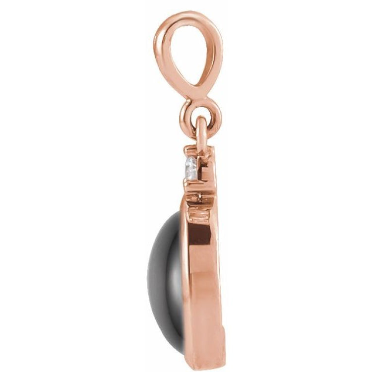 14K Rose Gold 12x10 mm Natural Black Onyx & .03 CT Natural Diamond Cabochon Pendant