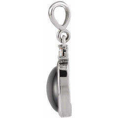 14K White Gold 12x10 mm Natural Black Onyx & .03 CT Natural Diamond Cabochon Pendant
