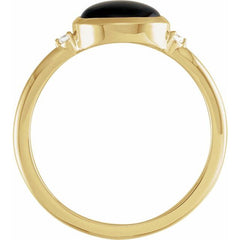 14K Yellow Gold10x8 mm Round Natural Black Onyx & .03 CTW Natural Diamond Ring