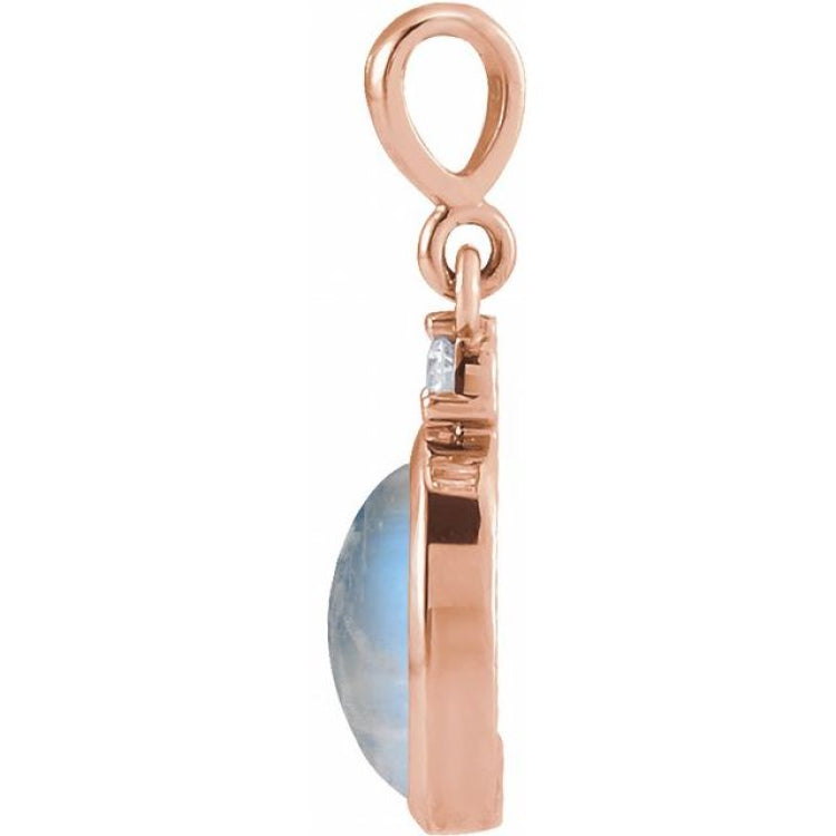 14K Rose Gold 10x8 mm Natural Rainbow Moonstone & .03 CT Natural Diamond Cabochon Pendant
