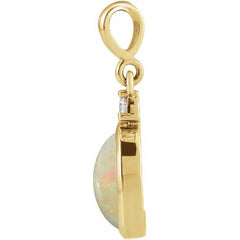14K Yellow Gold 10x8 mm Natural White Opal & .03 CT Natural Diamond Cabochon Pendant