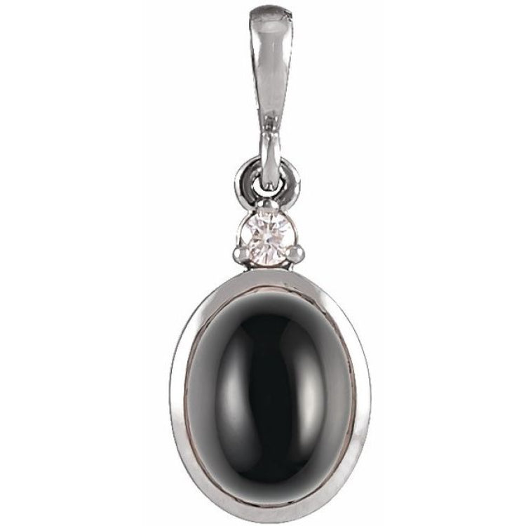 Sterling Silver 10x8 mm Natural Black Onyx & .03 CT Natural Diamond Cabochon Pendant