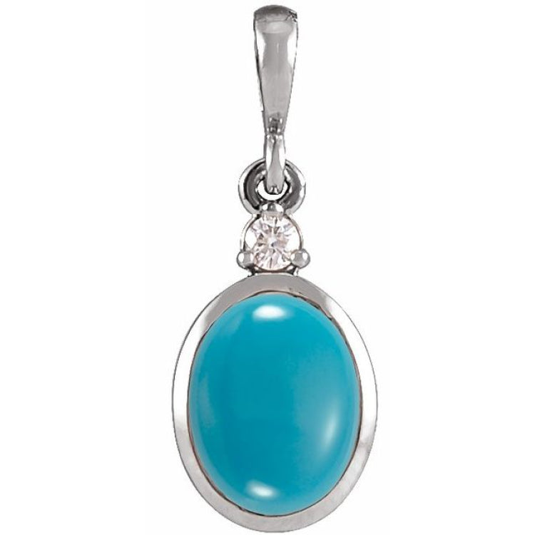 Platinum 10x8 mm Natural Turquoise & .03 CT Natural Diamond Cabochon Pendant