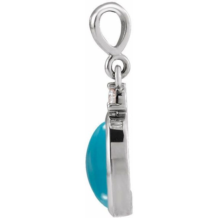 Sterling Silver 5x3 mm Natural Turquoise & .02 CT Natural Diamond Cabochon Pendant