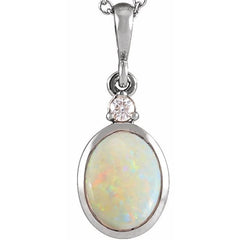Platinum 5x3 mm Natural White Opal & .02 CT Natural Diamond Cabochon Pendant