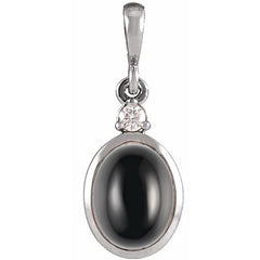 14K White Gold 5x3 mm Natural Black Onyx & .02 CT Natural Diamond Cabochon Pendant
