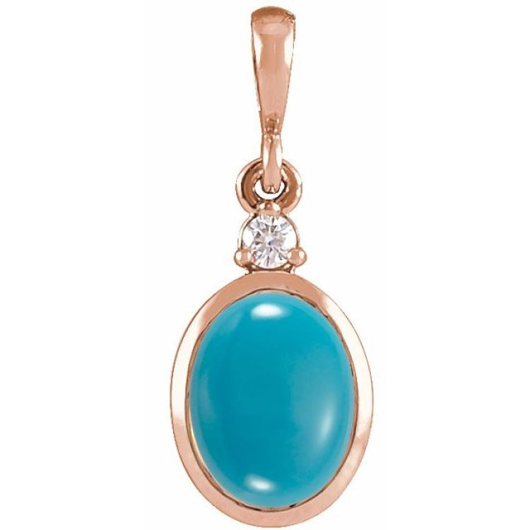 14K Rose Gold 5x3 mm Natural Turquoise & .02 CT Natural Diamond Cabochon Pendant
