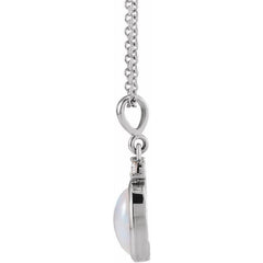 Sterling Silver 12x10 mm Natural White Opal & .03 CT Natural Diamond 16-18" Necklace
