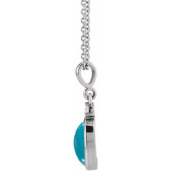 Platinum 12x10 mm Natural Turquoise & .03 CT Natural Diamond 16-18" Necklace