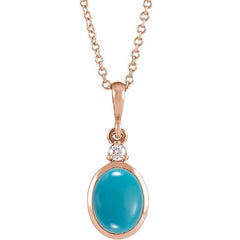 14K Rose Gold 9x7 mm Natural Turquoise & .03 CT Natural Diamond 16-18" Necklace