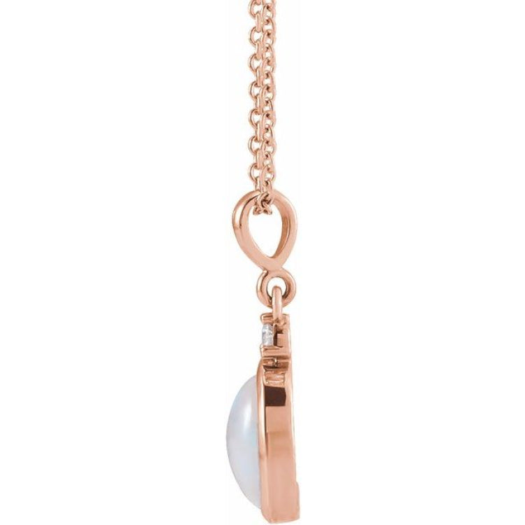 14K Rose Gold 10x8 mm Natural White Opal & .03 CT Natural Diamond 16-18" Necklace