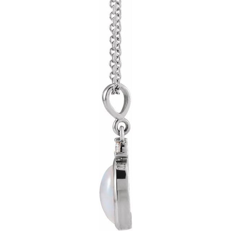 Platinum 5x3 mm Natural White Opal & .03 CT Natural Diamond 16-18" Necklace