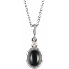 14K White Gold 5x3 mm Natural Black Onyx & .03 CT Natural Diamond 16-18" Necklace
