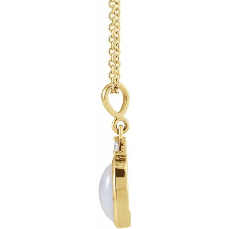 14K Yellow Gold 5x3 mm Natural White Opal & .03 CT Natural Diamond 16-18" Necklace
