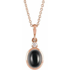 14K Rose Gold 9x7 mm Natural Black Onyx & .03 CT Natural Diamond 16-18" Necklace