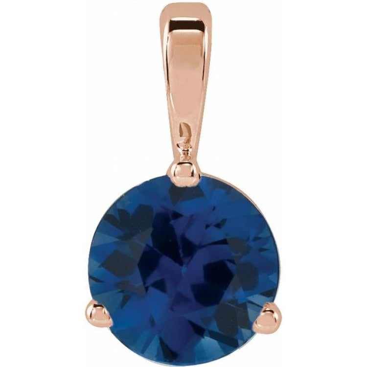 14K Rose Gold Lab-Grown Blue Sapphire Pendant