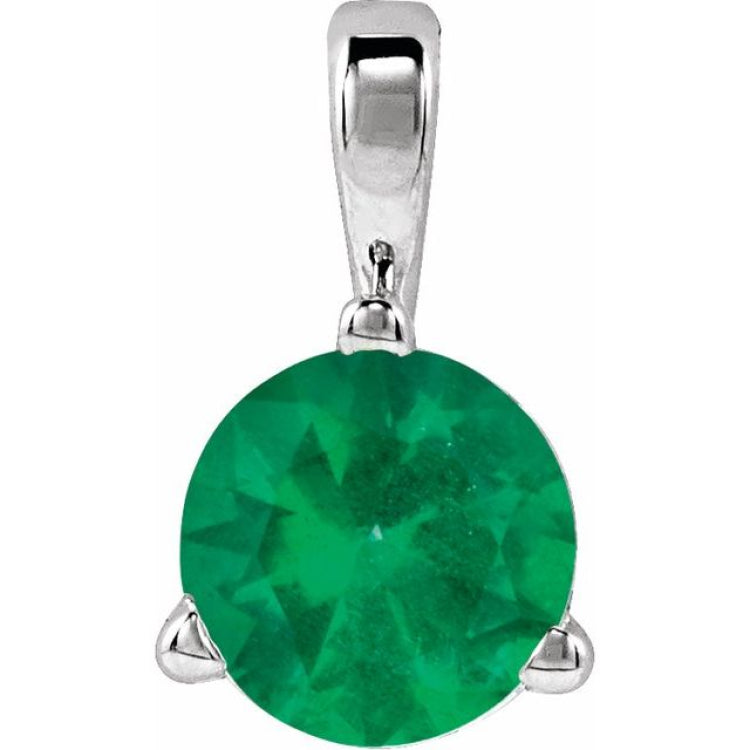 14K White Gold Lab-Grown Emerald Pendant