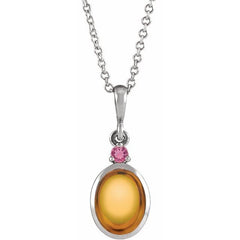 Platinum 8x6 mm Natural Citrine & Natural Pink Tourmaline 16-18" Necklace