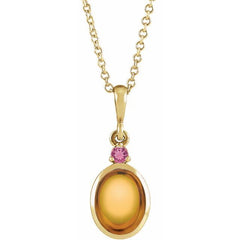 14K Yellow Gold 5x3 mm Natural Citrine & Natural Pink Tourmaline 16-18" Necklace