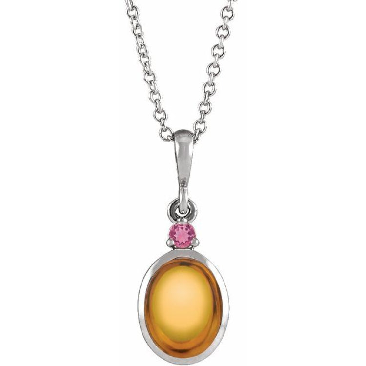14K White Gold 5x3 mm Natural Citrine & Natural Pink Tourmaline 16-18" Necklace