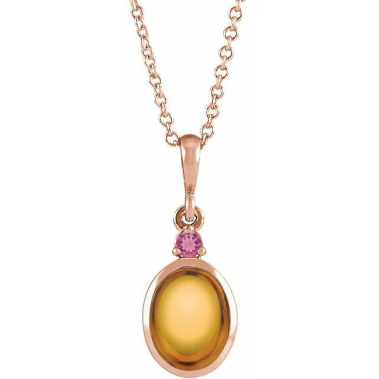 14K Rose Gold 6x4 mm Natural Citrine & Natural Pink Tourmaline 16-18" Necklace