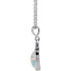 14K White Gold 8x6 mm Lab-Grown White Opal & Natural London Blue Topaz 16-18" Necklace