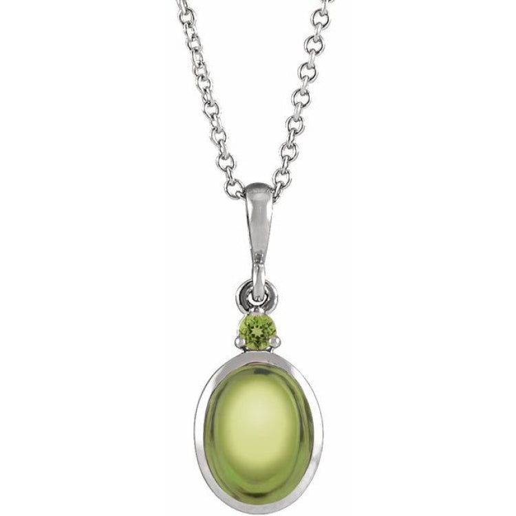 Platinum 8x6 mm Natural Peridot 16-18" Necklace