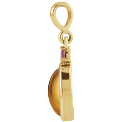 14K Yellow Gold 8x6 mm Natural Citrine & Natural Pink Tourmaline Pendant