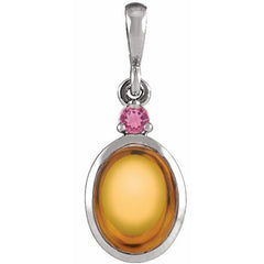 Sterling Silver 5x3 mm Natural Citrine & Natural Pink Tourmaline Pendant