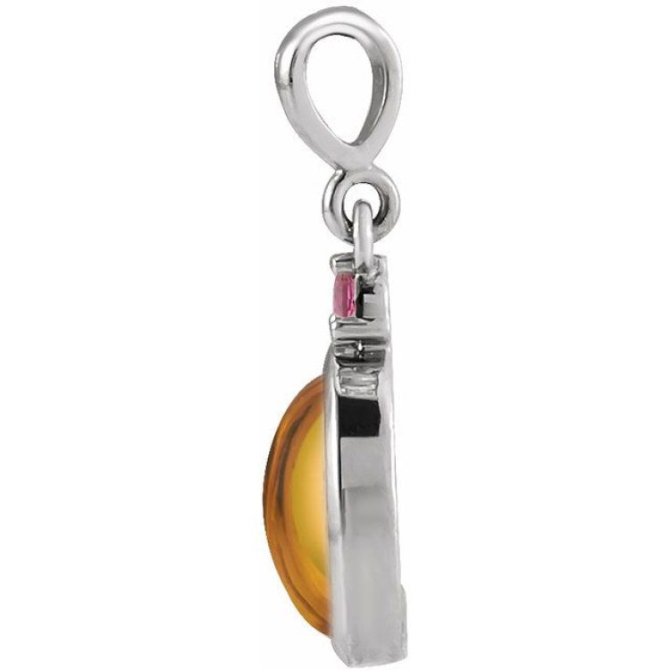 14K White Gold 5x3 mm Natural Citrine & Natural Pink Tourmaline Pendant
