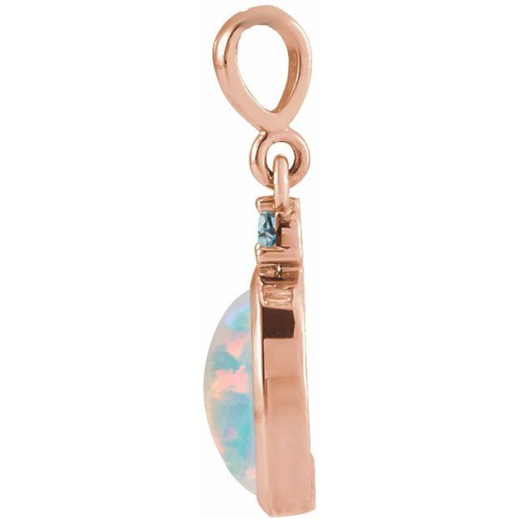 14K Rose Gold 6x4 mm Lab-Grown White Opal & Natural London Blue Topaz Pendant