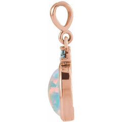 14K Rose Gold 6x4 mm Lab-Grown White Opal & Natural London Blue Topaz Pendant